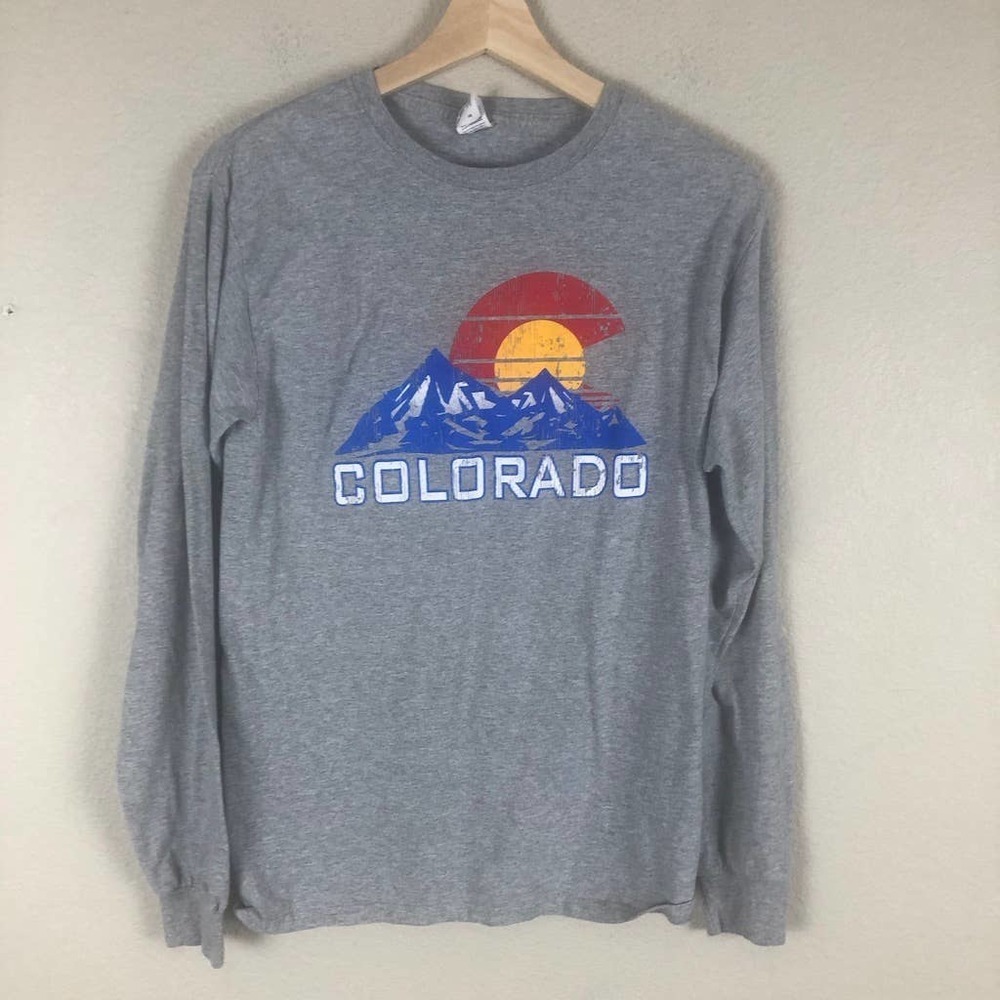 Colorado Shirt Gray Graphic Logo Long Sleeve Casual Vacation Size Small